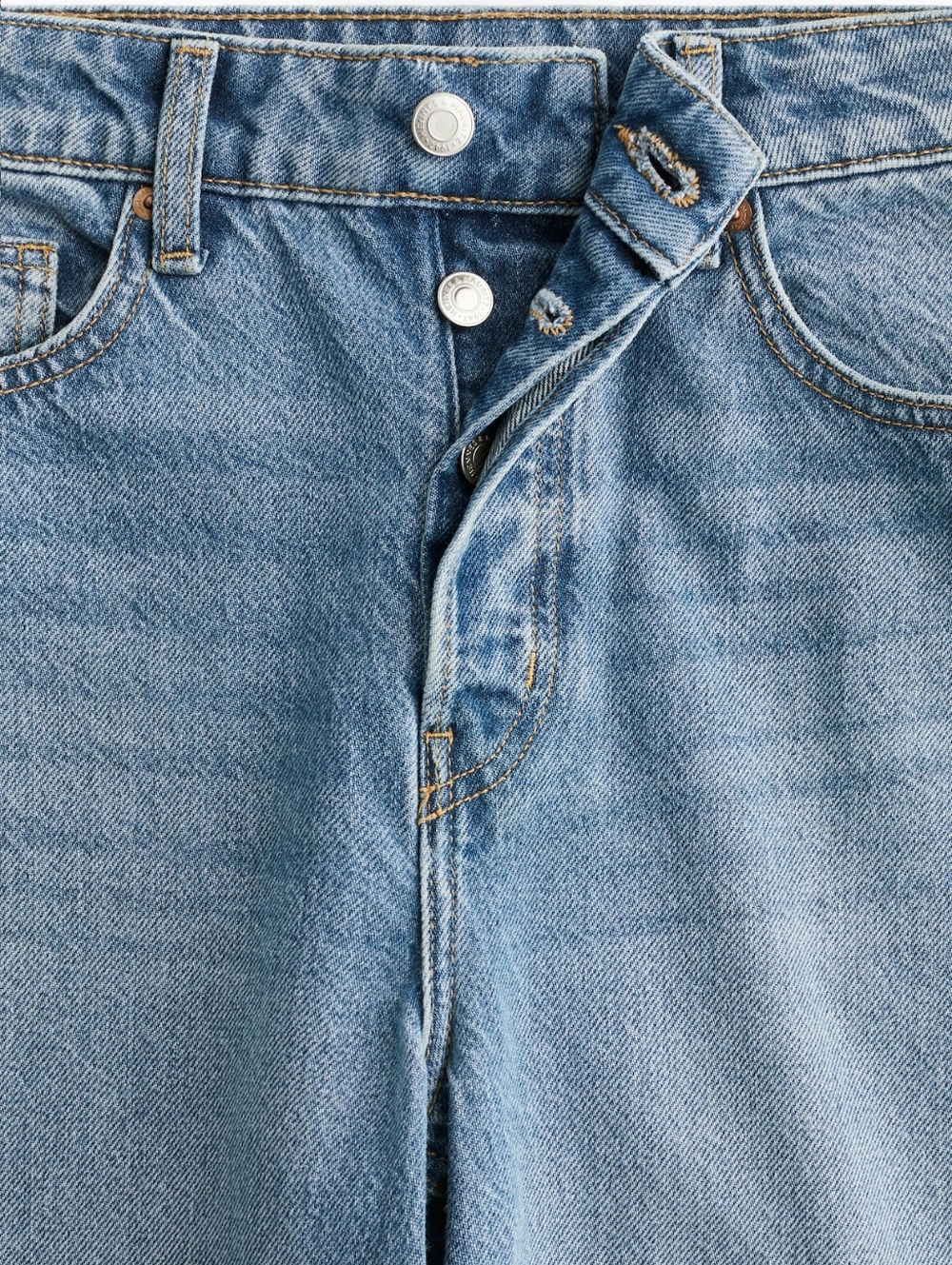 H&M 100% Cotton Stone Wash High-Waist Straight Fit Rigid Denim